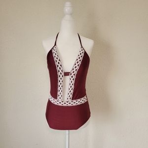 Burgundy Lace Swimsuit - Medium